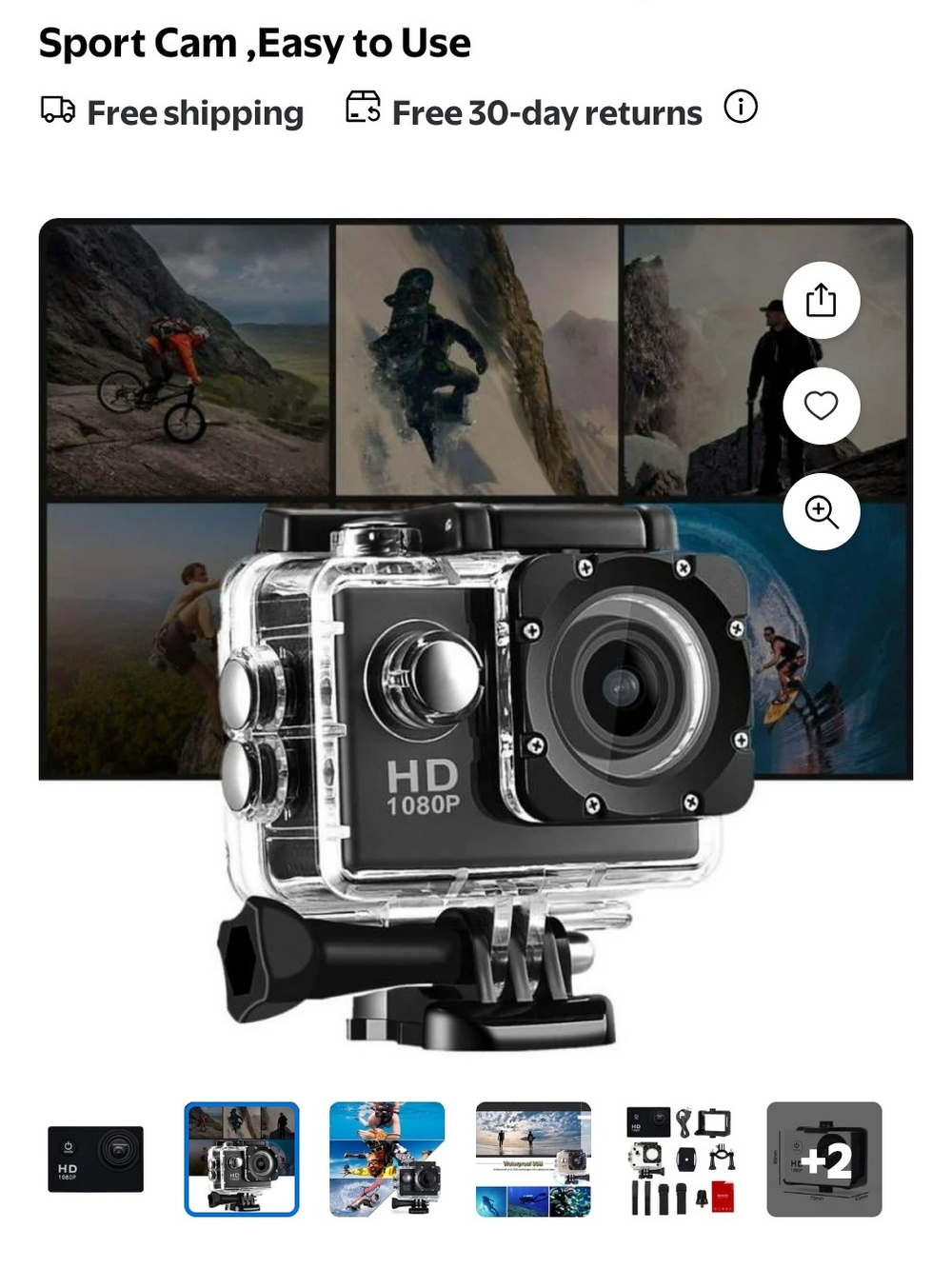 HD 1080P Sport Action Camera - Black